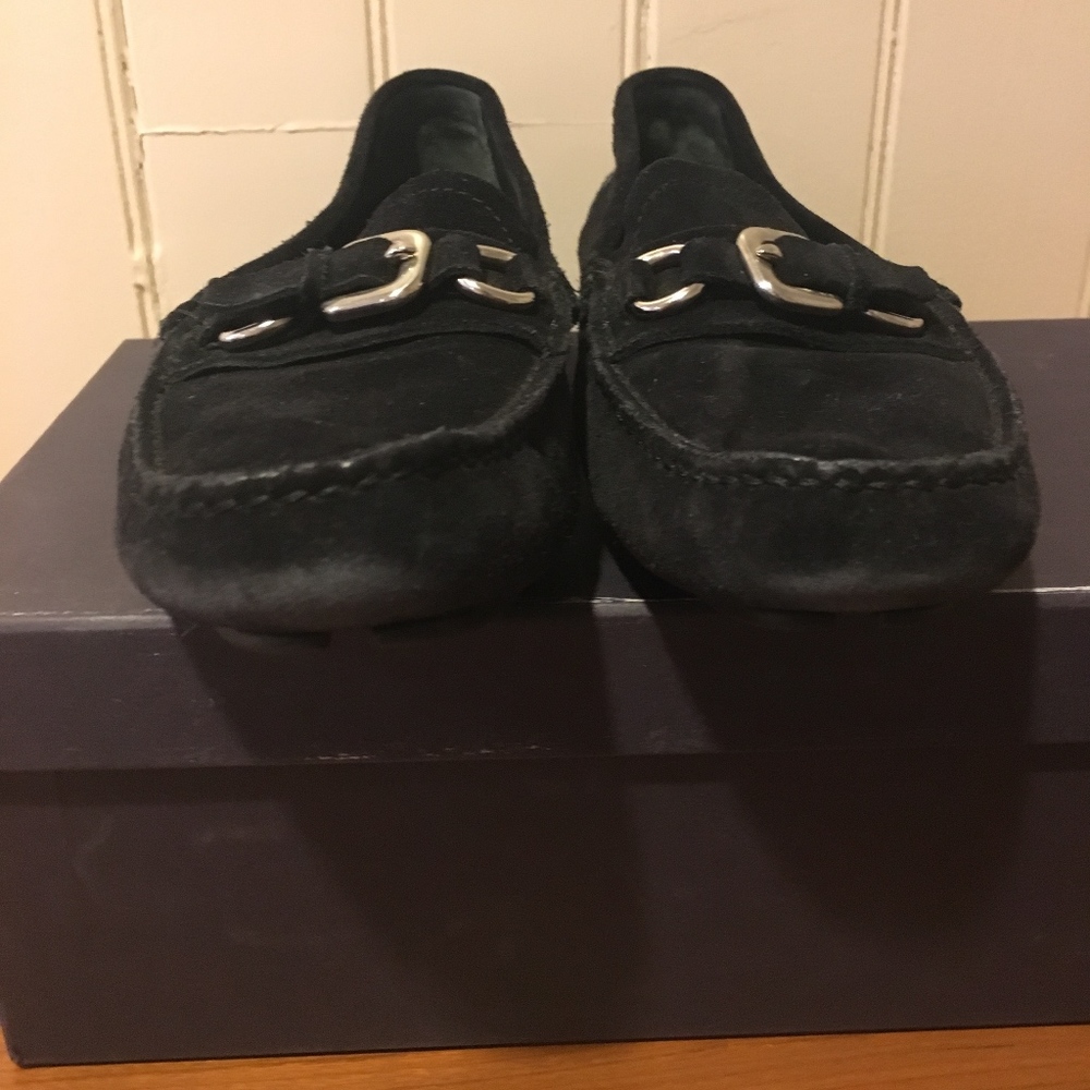 Prada Black Suede Loafers with Silver Buckle - Picture 7 of 8
